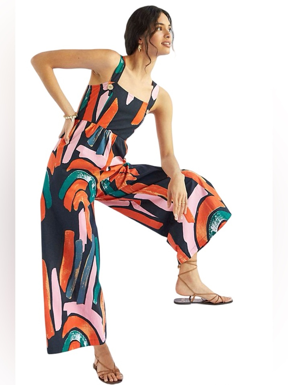 Bel Kazan Anthropologie Arches Wide Leg Abstract Boho Jumpsuit